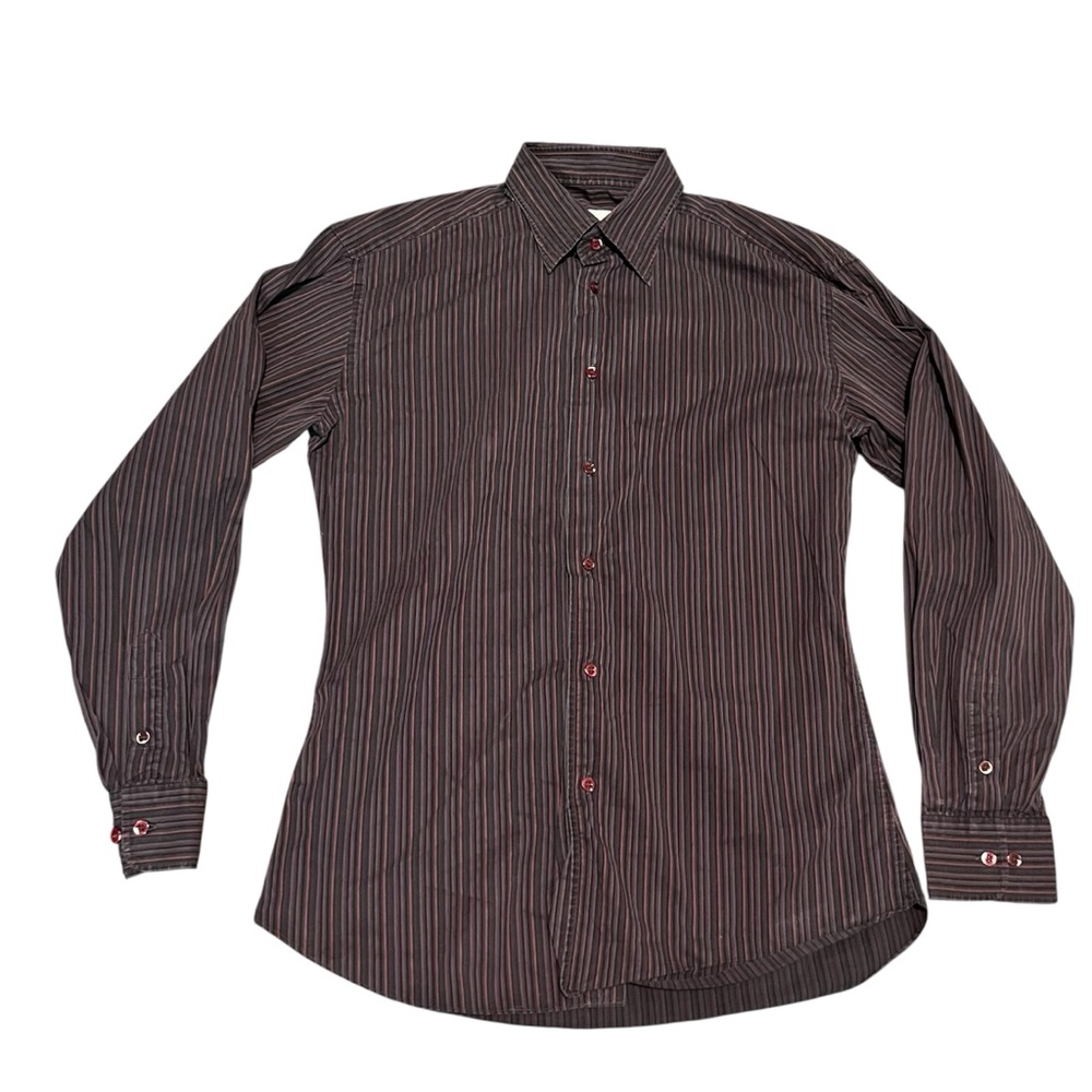 Brioni Mens Multicolor Striped Cotton Button Down Dress Shirt- Large (Read)